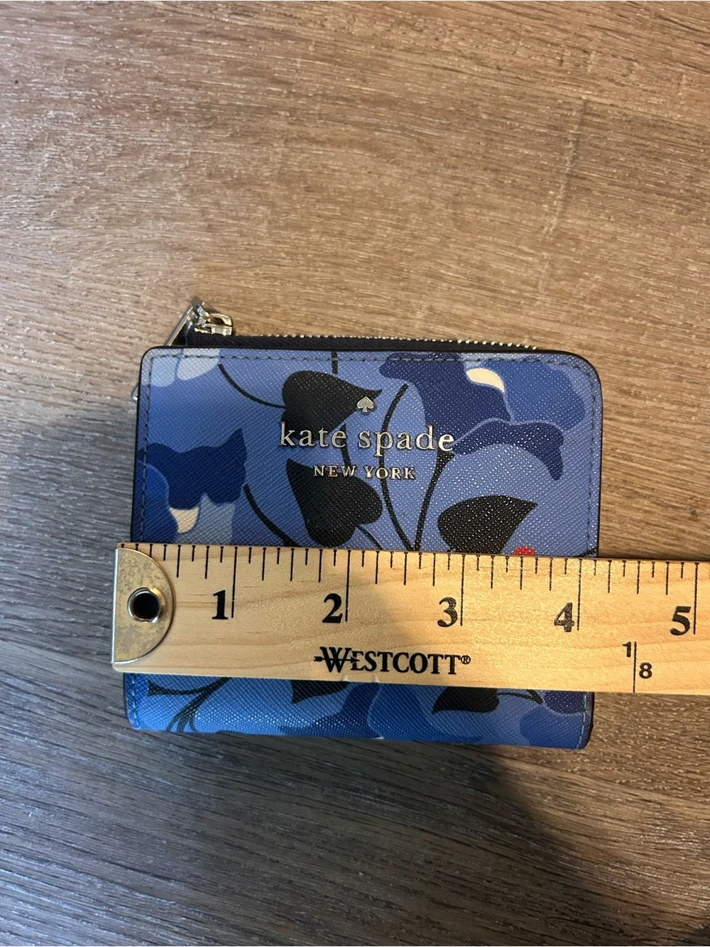 Kate Spade New York Staci Small L-Zip Bifold Wallet Blue Floral One Size